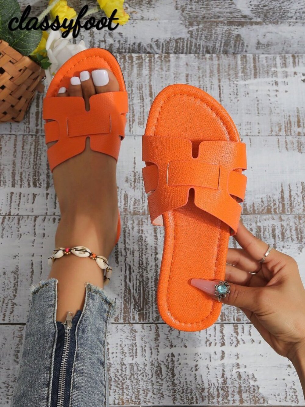 Orange Beach Women's Snake Skin Pattern Flat Sandals